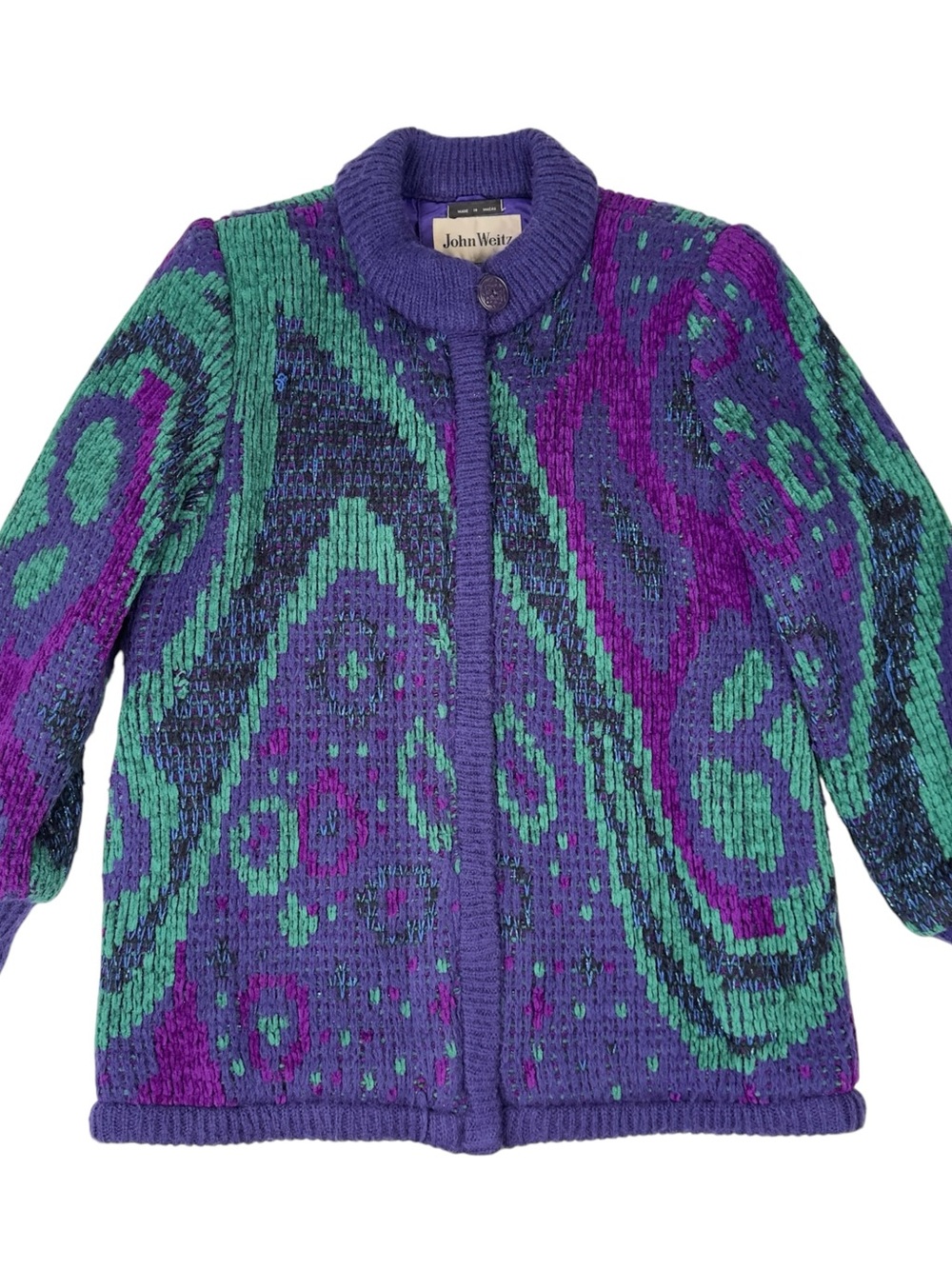 Vintage 80s John Weitz Oversized Chunky Knit Sweater Coat Full Zip Jacket Size M
